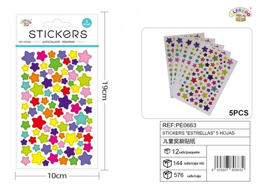 [PE0663] Stickers "estrella" 5 hojas 10x19 cm - Pegatinas infantiles de 5 hojas