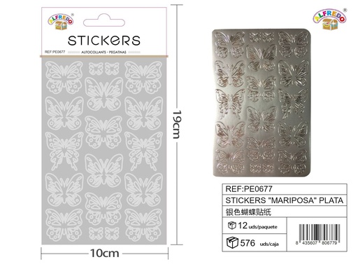 [PE0677] Stickers "mariposa" plata 10x19cm manualidades