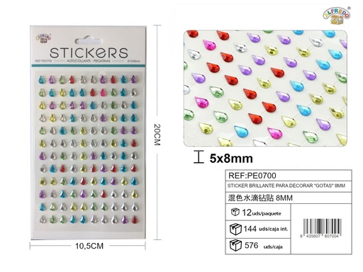 [PE0700] Sticker brillante para decorar "Gotas" 8mm-120pcs 10,5X20 cm - Pegatinas decorativas