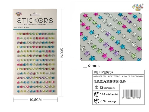 [PE0707] Sticker brillante "Estrella" color surtido 6mm-195pcs 10,5X20 cm - Pegatinas decorativas