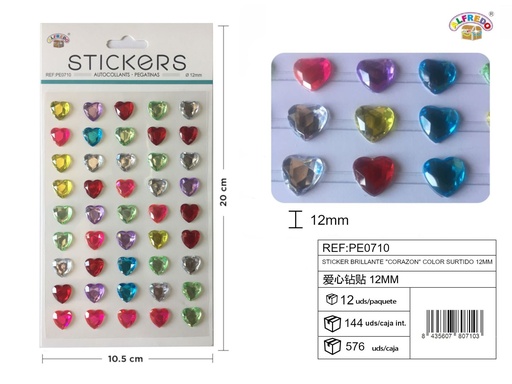 [PE0710] Sticker brillante "Corazón" color surtido 12mm 10,5X20 cm - Pegatinas decorativas