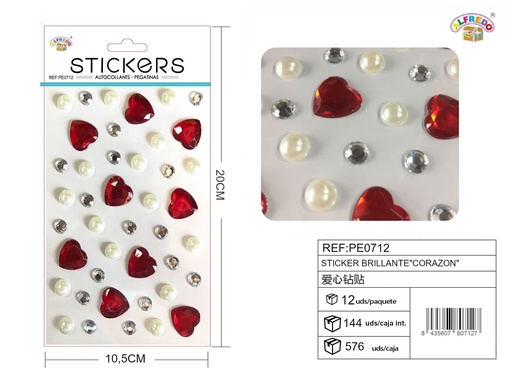 [PE0712] Sticker brillante "Corazón" 42 piezas 10.5X20 cm - Accesorios decorativos