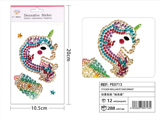 [PE0713] Sticker Brillante "Unicornio" 10.5x20 cm - Pegatinas de diamantes y perlas