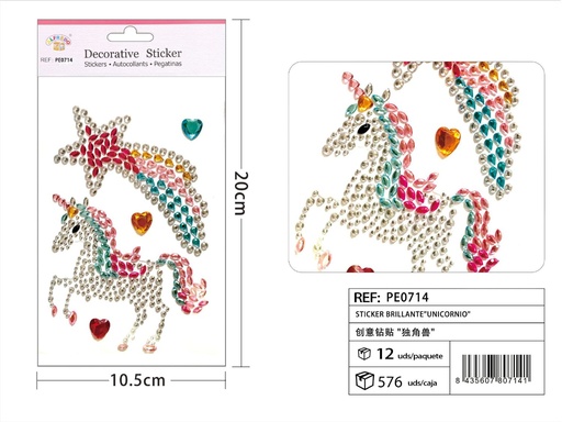 [PE0714] Sticker Brillante "Unicornio" 10.5x20 cm - Pegatinas de diamantes y perlas