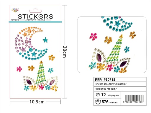 [PE0715] Sticker Brillante "Unicornio" 10.5x20 cm - Pegatinas de diamantes y perlas