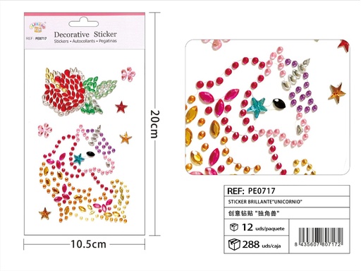 [PE0717] Sticker Brillante "Unicornio" 10.5x20 cm - Pegatinas de diamantes y perlas