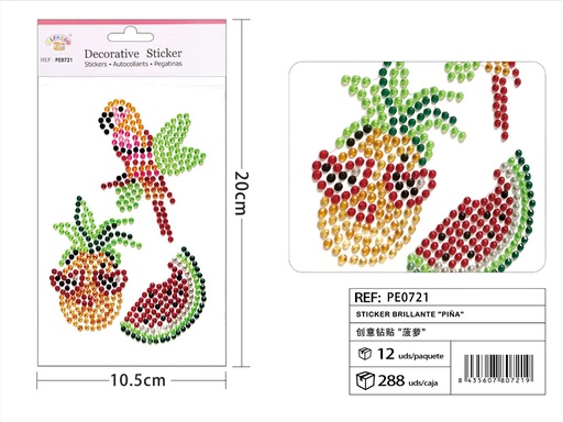 [PE0721] Sticker Brillante "Piña" 10.5x20 cm - Pegatinas de diamantes y perlas