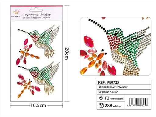 [PE0725] Sticker Brillante "Pájaro" 10.5x20 cm - Pegatinas de diamantes y perlas