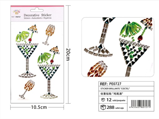 [PE0727] Sticker brillante "Coctel" 10.5x20cm para manualidades