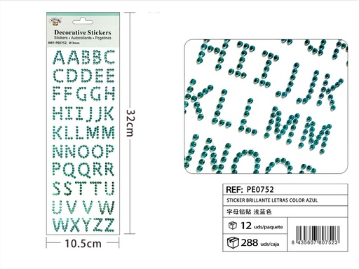 [PE0752] Pegatina brillante con letras color azul 3mm 10.5x32cm para manualidades