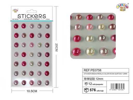 [PE0758] Pegatinas de media perla color rosa surtido 12 mm 10,5x20 cm - Adornos decorativos