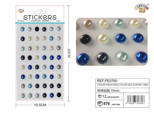 [PE0760] Pegatinas de media perla color azul surtido 10 mm 10,5x20 cm - Adornos decorativos