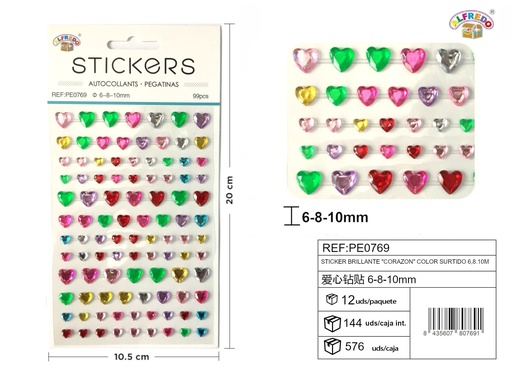 [PE0769] Pegatinas brillantes "Corazón" color surtido 6,8,10 mm - Adornos decorativos