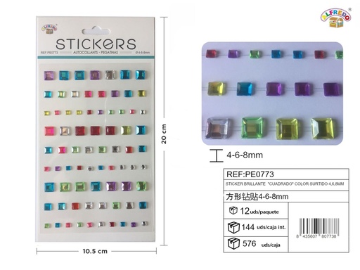 [PE0773] Pegatinas brillantes cuadrado multicolor 4,6,8 mm - Adornos decorativos