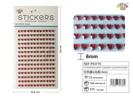 [PE0776] Sticker brillante "Corazón" color rojo 6mm 10,5X20 cm - Pegatinas decorativas