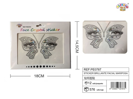 [PE0787] Pegatina brillante facial mariposa 14.5x18cm