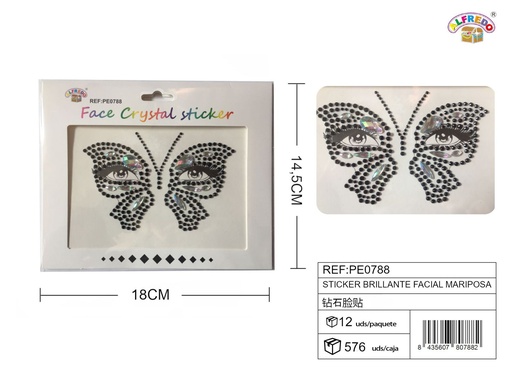 [PE0788] Pegatina brillante facial mariposa 14.5x18cm para decoración