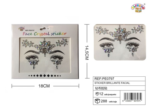 [PE0797] Sticker brillante facial 14.5x18cm para decoración