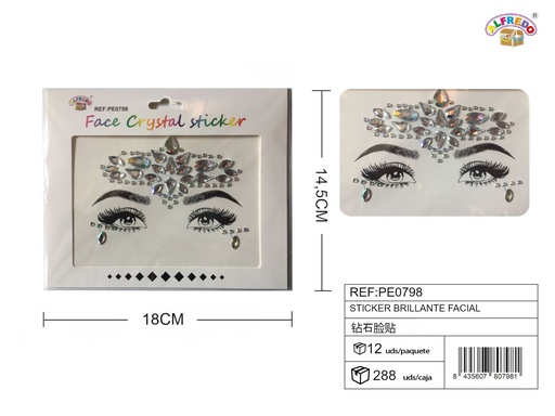 [PE0798] Sticker brillante facial 14.5x18cm para decoración