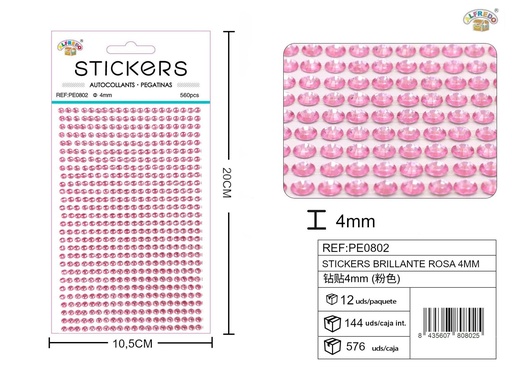 [PE0802] Stickers brillantes rosa 4mm 10.5x20cm para manualidades