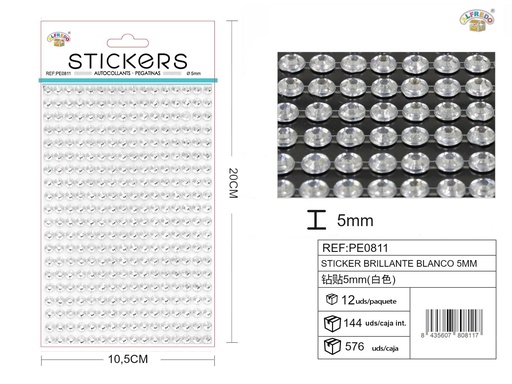 [PE0811] Sticker brillante blanco 5mm 10.5x20 cm para manualidades