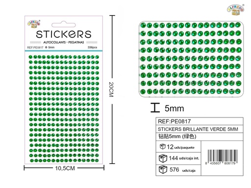 [PE0817] Stickers brillantes verde 5mm 10.5x20cm para manualidades