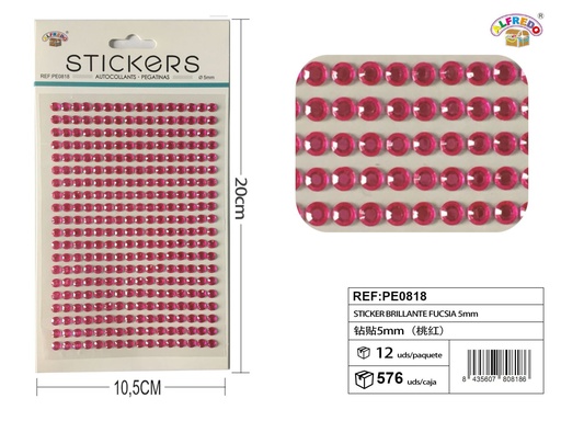 [PE0818] Stickers brillantes fucsia 5mm 10.5x20cm