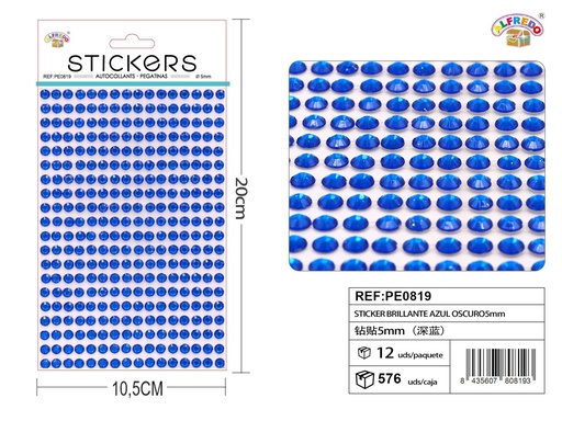 [PE0819] Stickers brillantes azul oscuro 5mm 10.5x20cm decoración