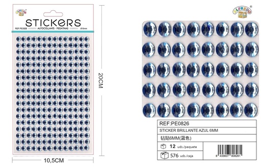 [PE0826] Stickers brillantes azules 6mm 10.5x20cm