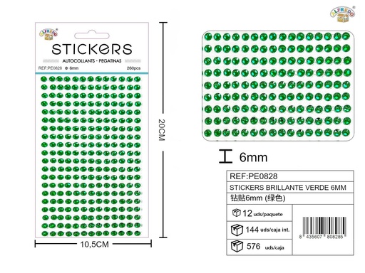 [PE0828] Stickers brillantes verdes 6mm 10.5x20cm para decoración