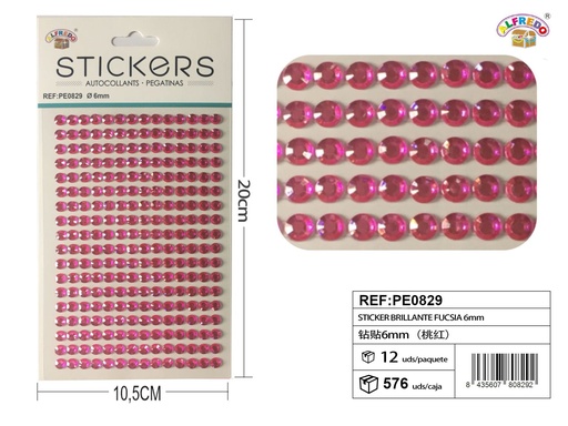 [PE0829] Sticker brillante fucsia 6mm 10.5x20cm para manualidades