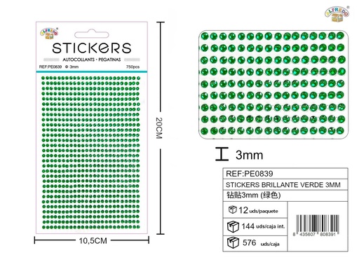 [PE0839] Pegatinas brillantes color verde 3mm 10.5x20cm para manualidades