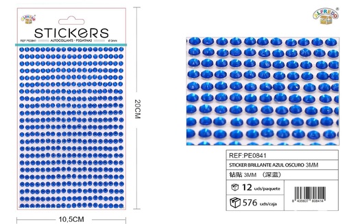 [PE0841] Pegatina brillante azul oscuro 3mm 10.5x20cm para decoración