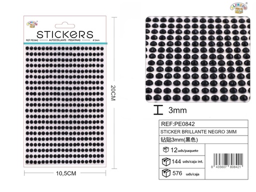 [PE0842] Pegatinas brillantes negras 3mm 10.5x20cm para manualidades y decoración