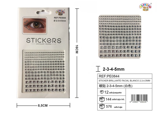 [PE0844] Sticker brillante facial blanco 2,3,4,5mm 8.5x16cm para maquillaje
