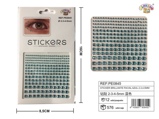 [PE0845] Sticker brillante facial azul 2,3,4,5mm 8.5x16cm - Accesorios de belleza