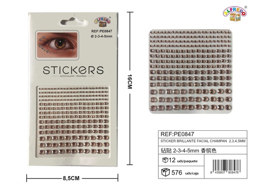 [PE0847] Sticker brillante facial champán 2,3,4,5mm 8.5x16cm - Accesorios de belleza