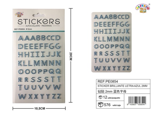 [PE0854] Stickers brillantes letra azul 2mm 10.5x20cm para decoración y manualidades