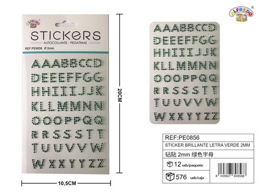 [PE0856] Stickers brillantes letra verde 2mm 10.5x20cm para manualidades y decoración