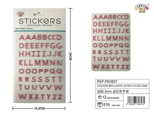 [PE0857] Pegatinas brillantes letras fucsias 2 mm 10 x 20 cm - Decoración