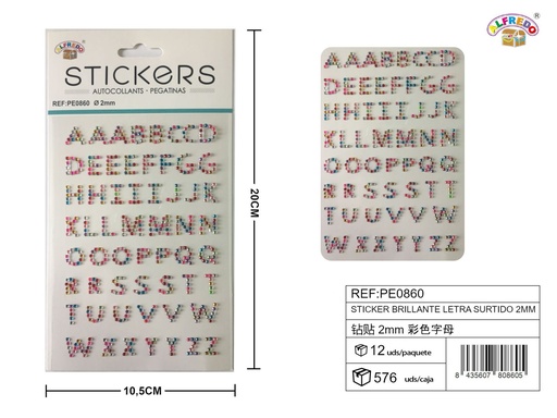 [PE0860] Sticker brillante letra surtido 2mm 10.5x20cm para manualidades y decoración