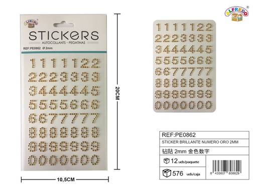 [PE0862] Sticker brillante número oro 2mm 10.5x20cm para manualidades y decoraciones