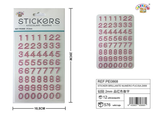 [PE0868] Pegatinas brillantes números fucsias 2 mm 10 x 20 cm - Decoración