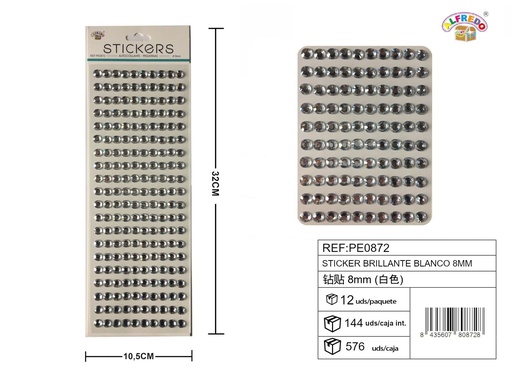 [PE0872] Pegatinas brillantes blancas 8 mm 10,5x32 cm - Adornos decorativos
