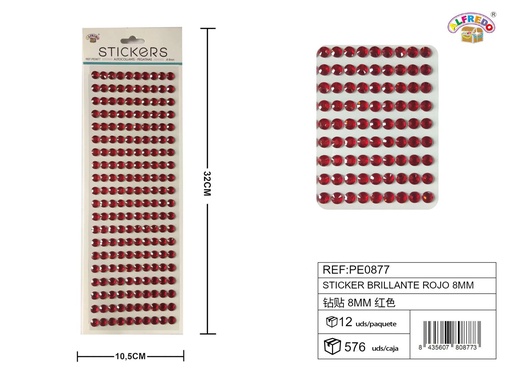[PE0877] Pegatinas brillantes rojas 8 mm 10,5x32 cm - Adornos decorativos