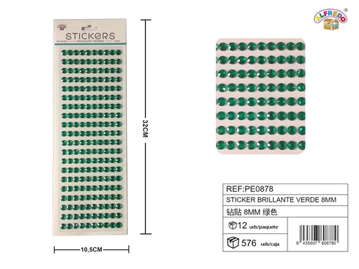 [PE0878] Pegatina brillante verde 8mm 10.5x32cm para manualidades