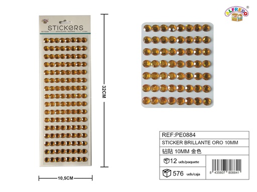 [PE0884] Pegatinas brillantes doradas 10 mm 10,5x32 cm - Adornos decorativos