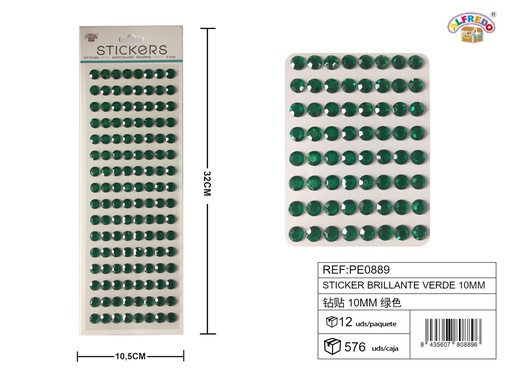 [PE0889] Pegatinas brillantes verdes 10 mm 10,5x32 cm - Adornos decorativos