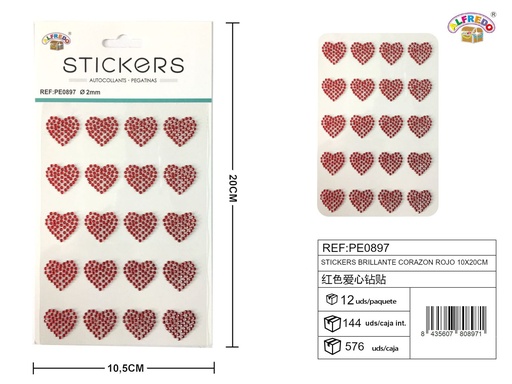 [PE0897] Sticker brillante corazón rojo 10x20cm para manualidades y decoración