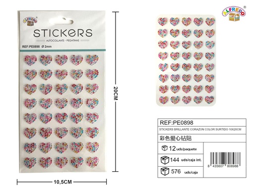 [PE0898] Sticker brillante corazón color surtido 10x20cm para decoración